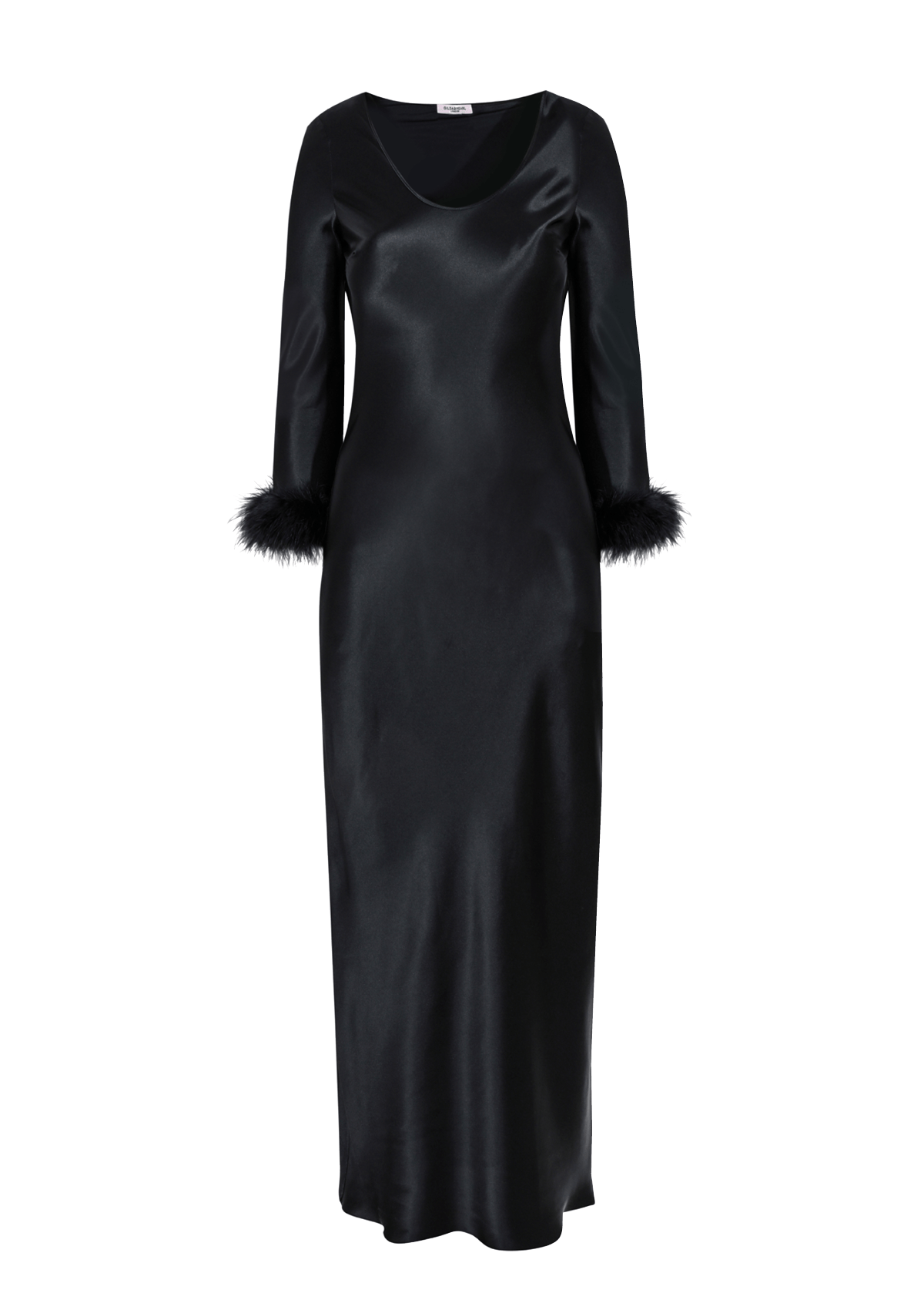 Black Silk Dress with Feathers - Gilda & Pearl