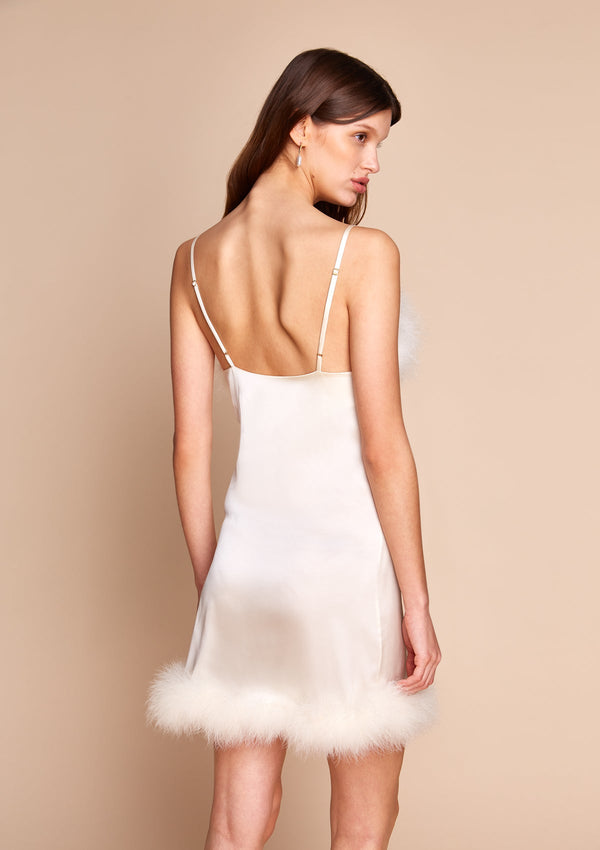 Gilda & Pearl Coco Ivory Silk and Feather Slip Dress