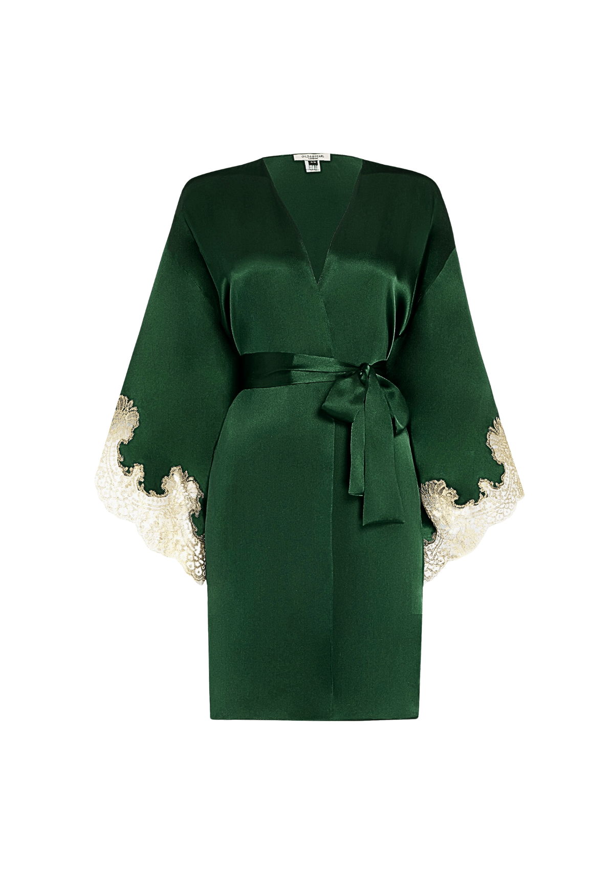 Luxury Nightwear - Emerald Green Silk and Lace Kimono Robe Luxury Nightwear - Emerald Green Silk and Lace Kimono Robe