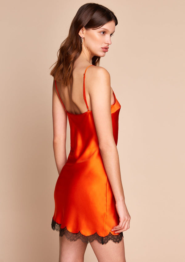 luxury slip dress - hot summer silk slip -Orange Lace Silk Short Slip by Gilda & Pearl