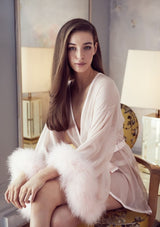 Pink feather Trim Robe by Gilda & Pearl