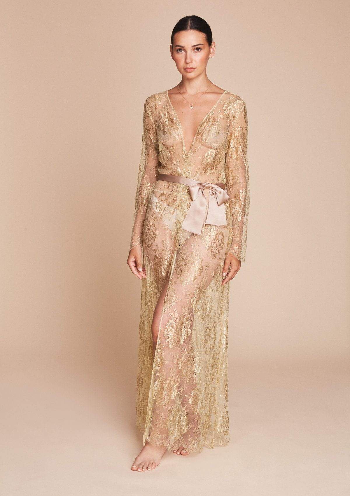 Long gold lace outlet dress