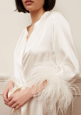 Gilda & Pearl | Luxury Ivory Silk Bridal Robe with Ostrich feather Trim 