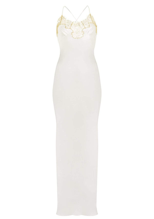 Ivory Long Lace Bridal Silk Slip by Gilda & Pearl