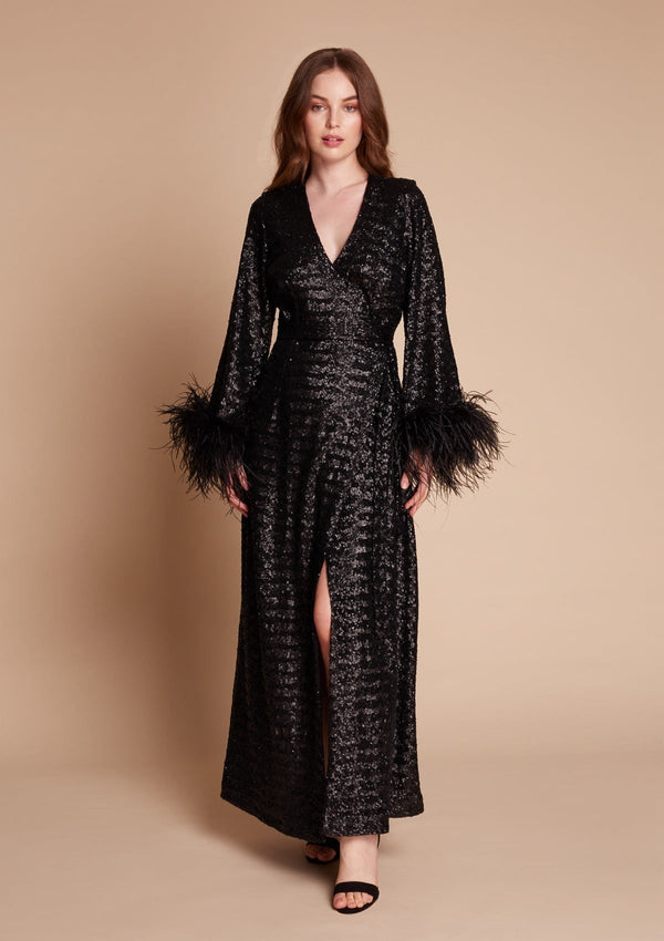 Luxury Silk Robe - Glitter Silk Robe - Gilda & Pearl Small/Medium / Black Seraphina Gown