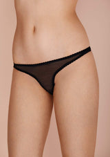Gilda & Pearl - Black silk and feather Thong with Pompom l