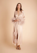 designer sleepwear - luxury silk robe with feathers by Gilda and Pearl