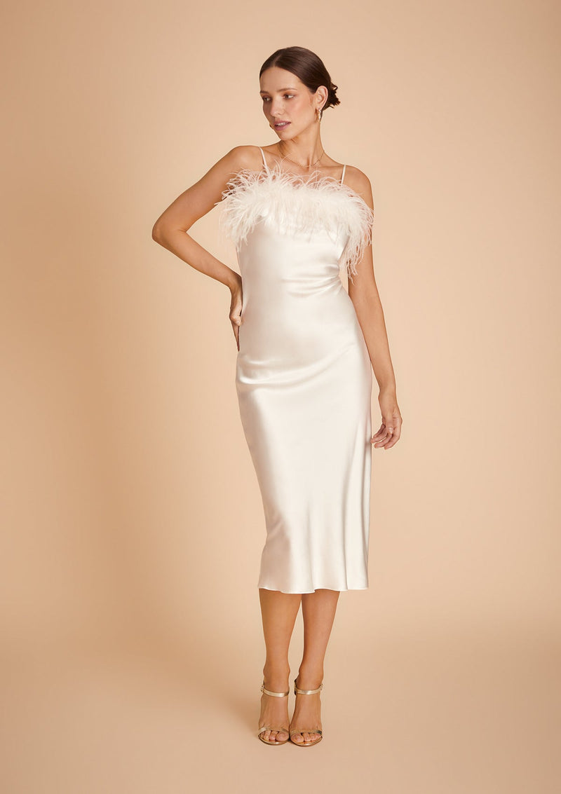 white slip dress midi Minimalist Wedding Dress - Feather Silk Dress