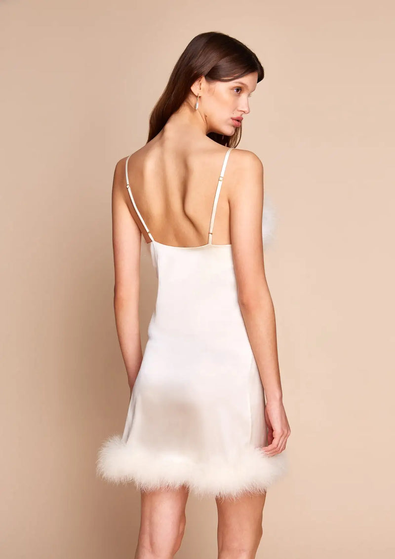 Coco Ivory Silk and Feather Slip Dress