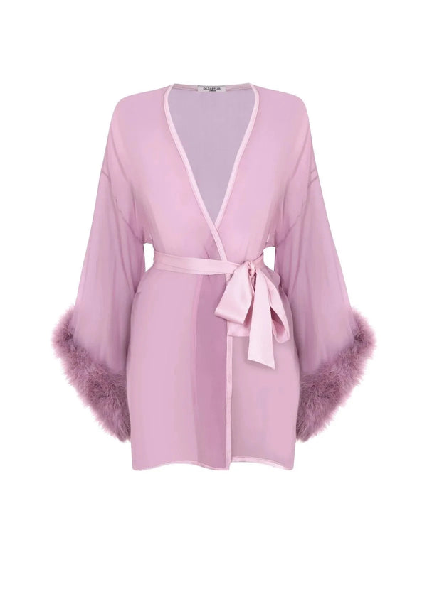 Gilda & Pearl Kimono One Size / Boudoir Rose Diana Silk and Marabou Feather Robe in Boudoir Rose