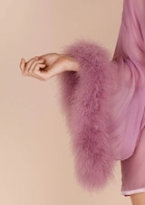 Diana Silk and Marabou Feather Robe in Boudoir Rose