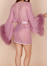 Diana Silk and Marabou Feather Robe in Boudoir Rose