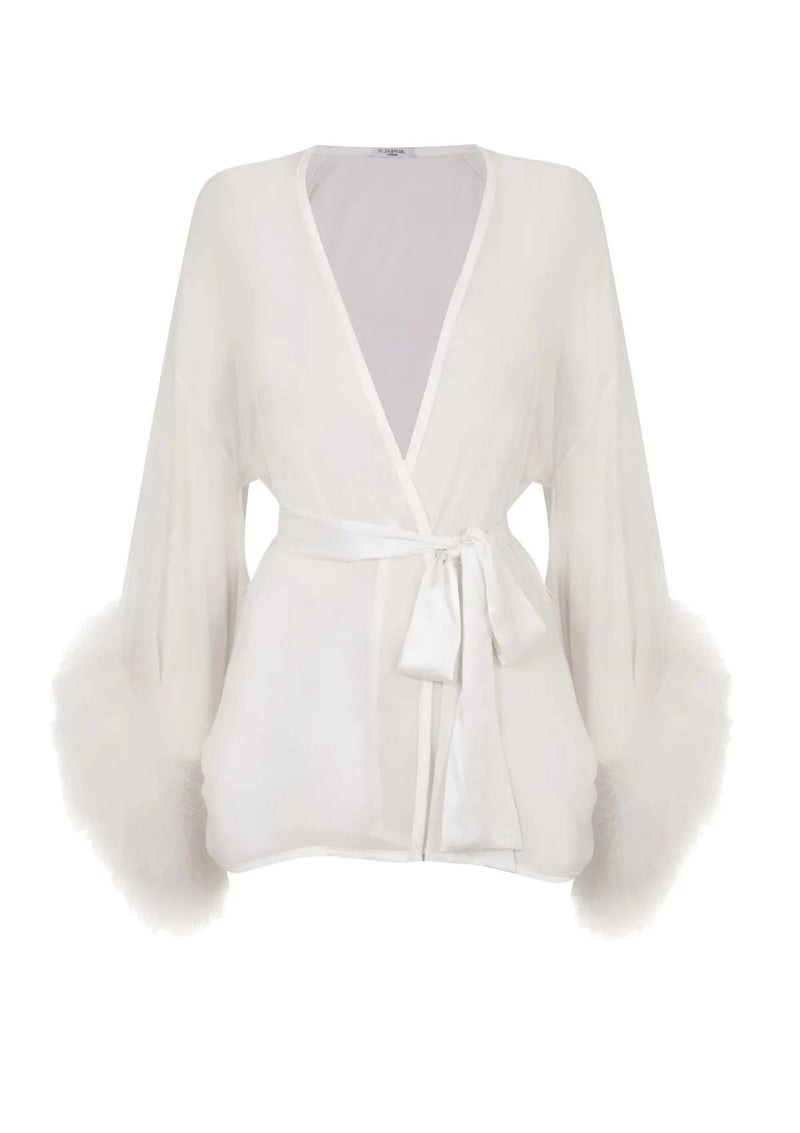 Gilda & Pearl Kimono One Size / Ivory Diana Silk and Marabou Feather Robe in Ivory White