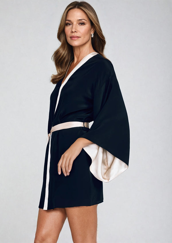 Gilda & Pearl Kimono One Size / Porcelain/Noir Nights in Paris Mini Robe