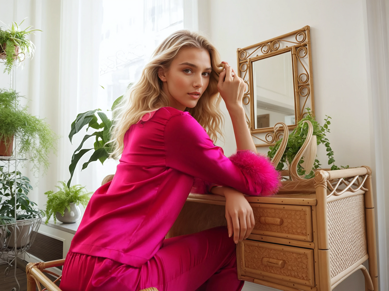 Gilda & Pearl Pyjamas Kitty Silk and Feather Pyjama