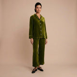 Gilda & Pearl Pyjamas Olive Green Chelsea Velvet Pyjama