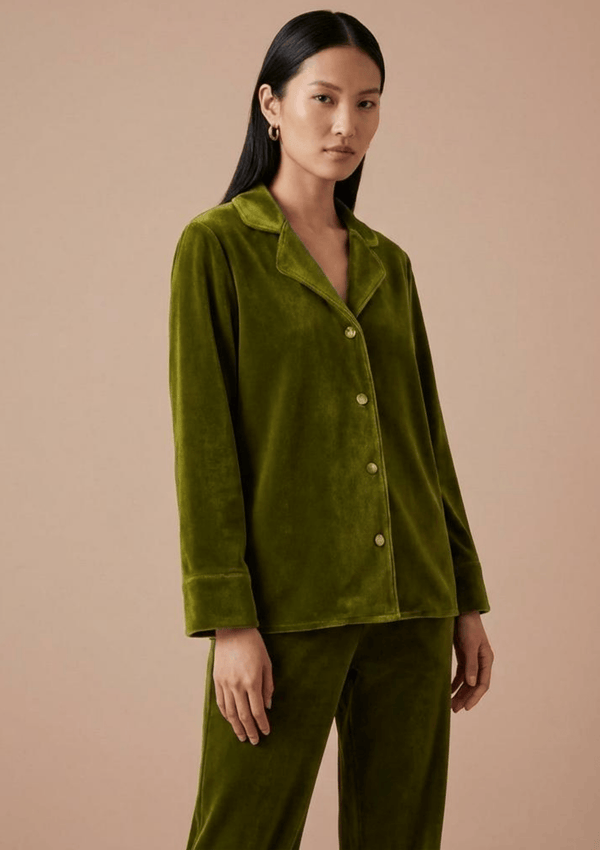 Gilda & Pearl Pyjamas Olive Green Chelsea Velvet Pyjama