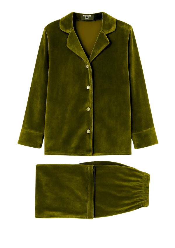 Gilda & Pearl Pyjamas Olive Green Chelsea Velvet Pyjama