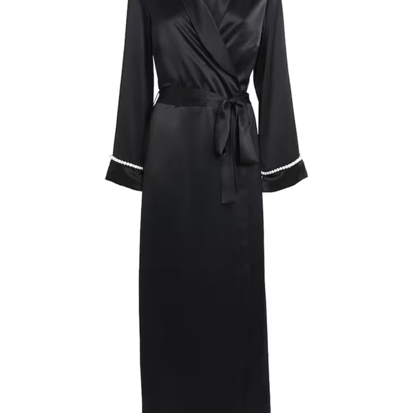 Gilda & Pearl Silk Girl Loves Pearl Long Robe - Black