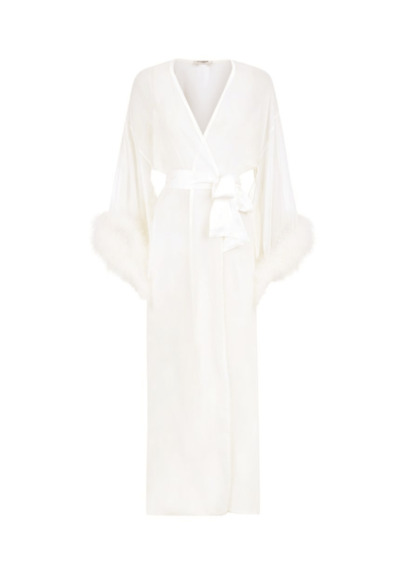 Gilda & Pearl Robe One Size / Ivory Diana Silk and Marabou Feather Long Robe