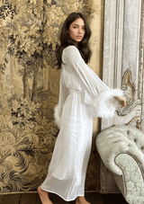 Gilda & Pearl Robe One Size - Made To Order In 2-4 weeks / Ivory Diana Silk and Marabou Feather Long Robe