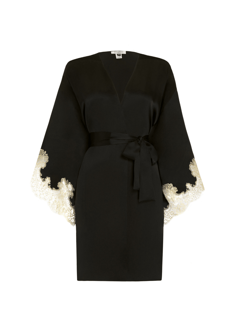 Gilda & Pearl Robe One Size ( pre-order 4-6 weeks) Mayfair Black Silk Short Kimono