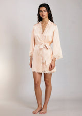 Gilda & Pearl Robe Pink Lemonade Short Silk Robe with lace