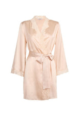 Gilda & Pearl Robe Pink Lemonade Short Silk Robe with lace