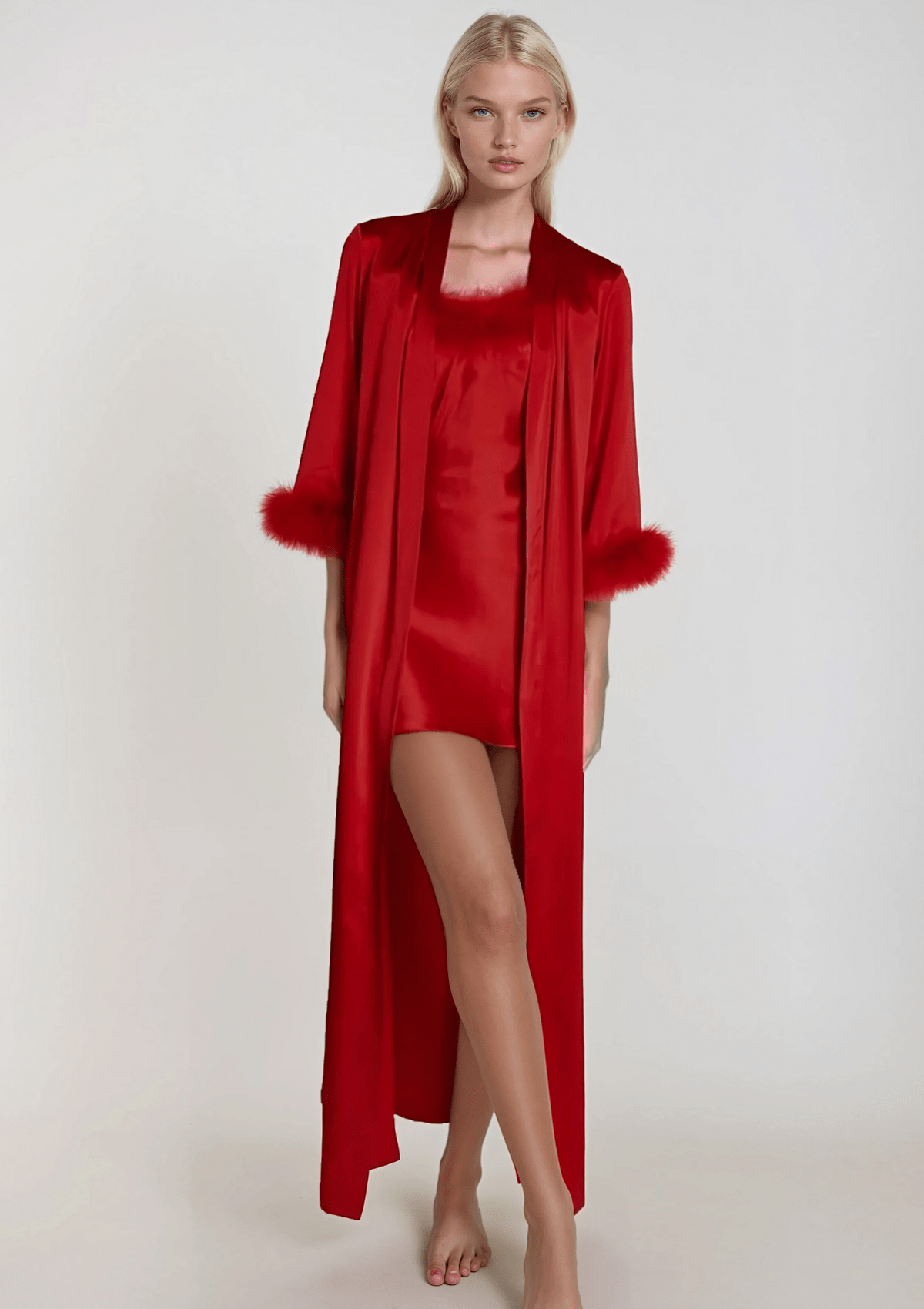 Red Silk Robe with Feathers| Luxury Nightwear – Gilda & Pearl