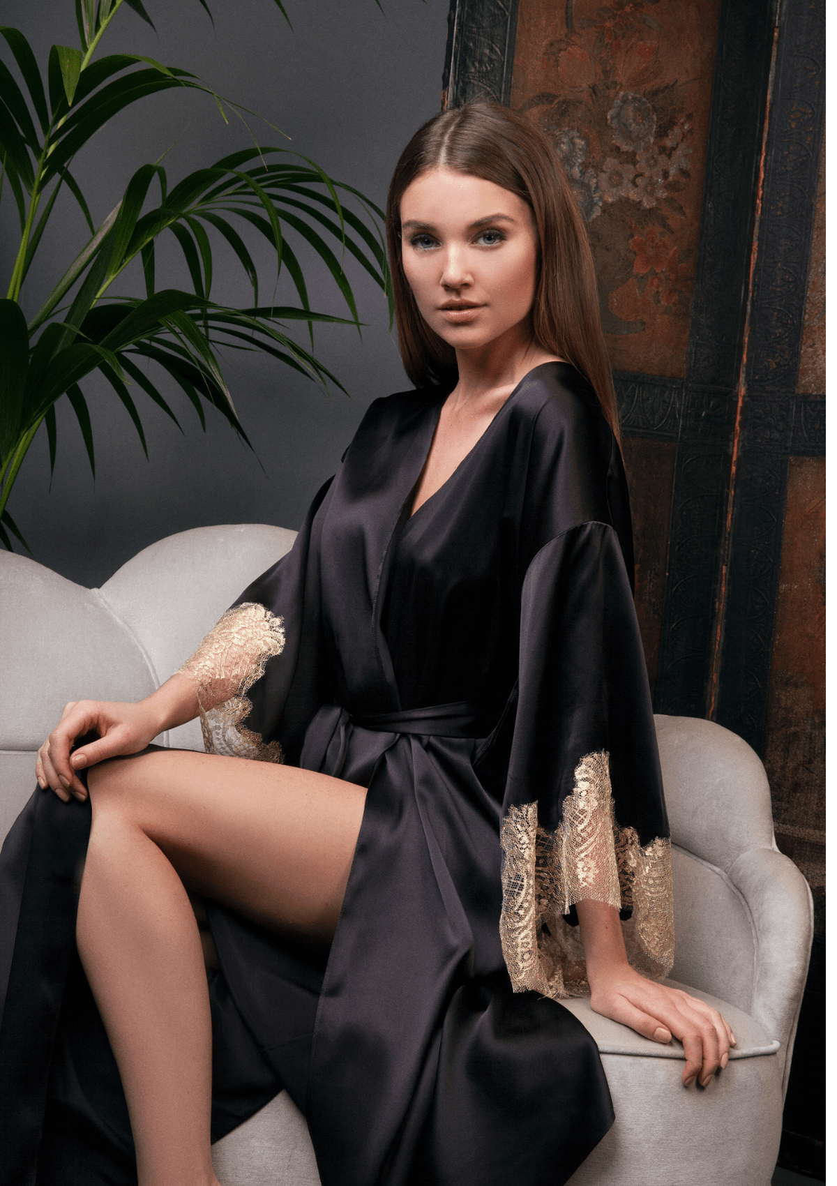 ladies black silk dressing gown Tallulah Silk Charmeuse Gown in Black 2