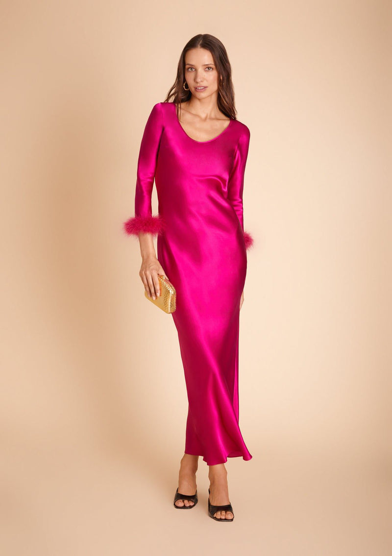 silk maxi dress uk Iris Long Sleeve Satin Maxi Dress - Frosted Blue