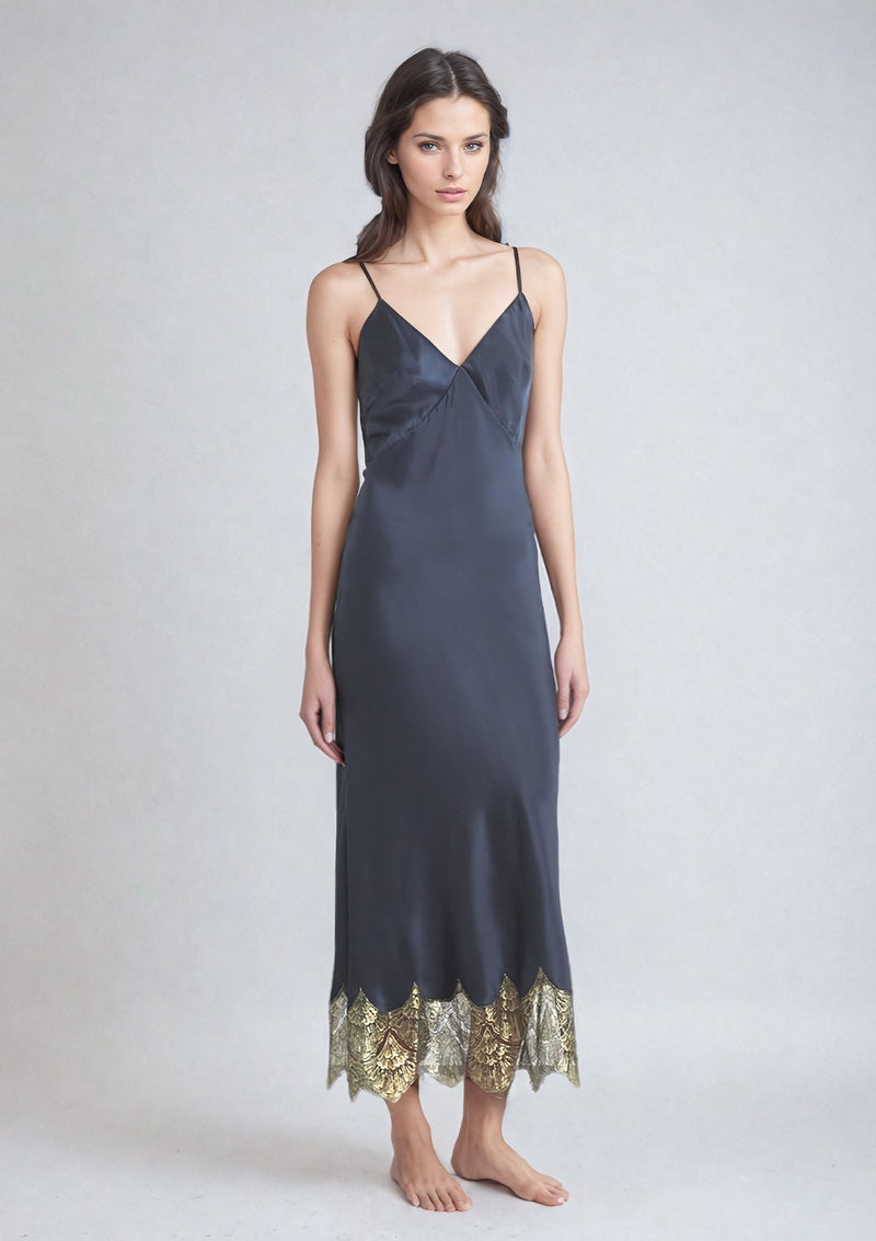 Gilda & Pearl Slip Matinee Long Slip SAPPHIRE/GOLD