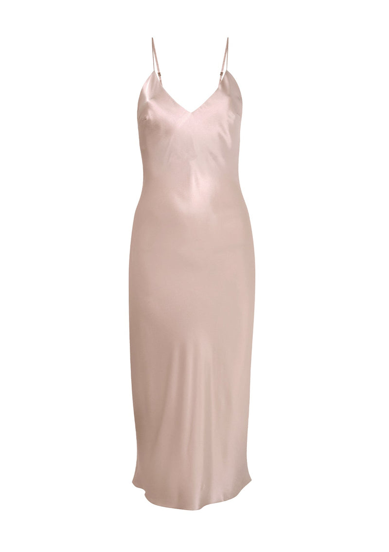 Luxury Midi Silk Slip Dress - Pink Champagne