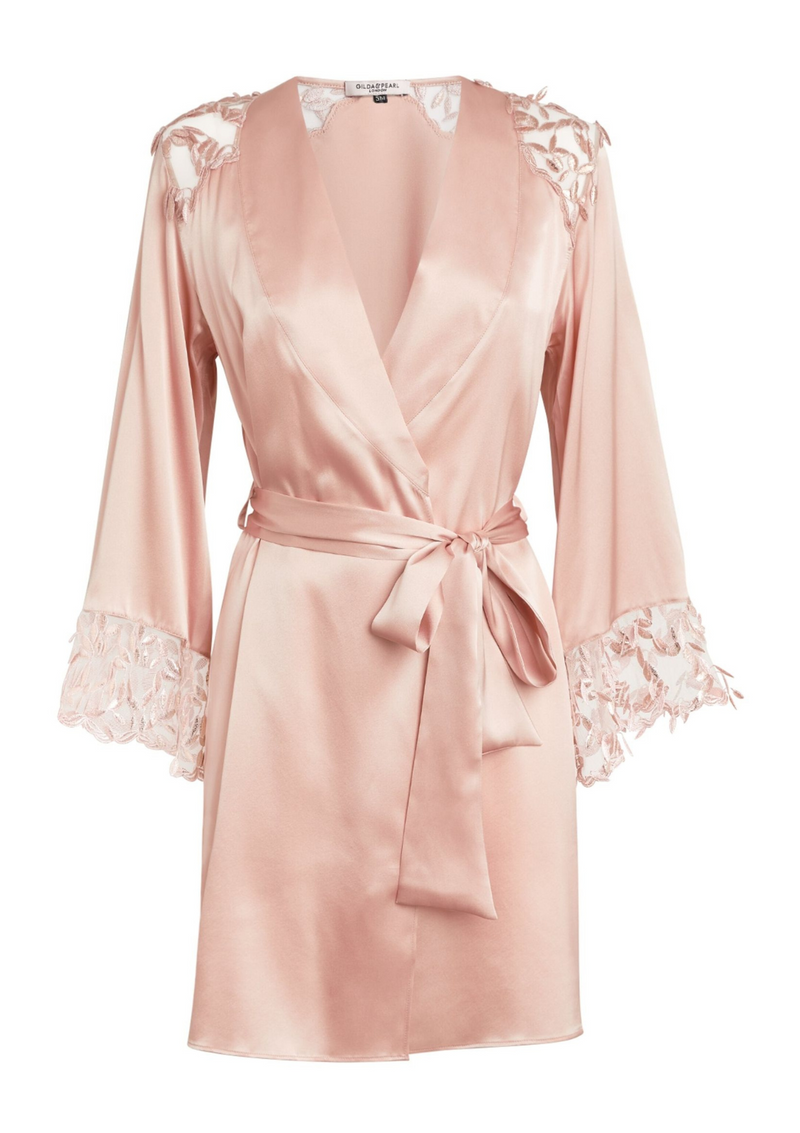 pink silk robe with lace - gilda and pearl luxury silk nightwear