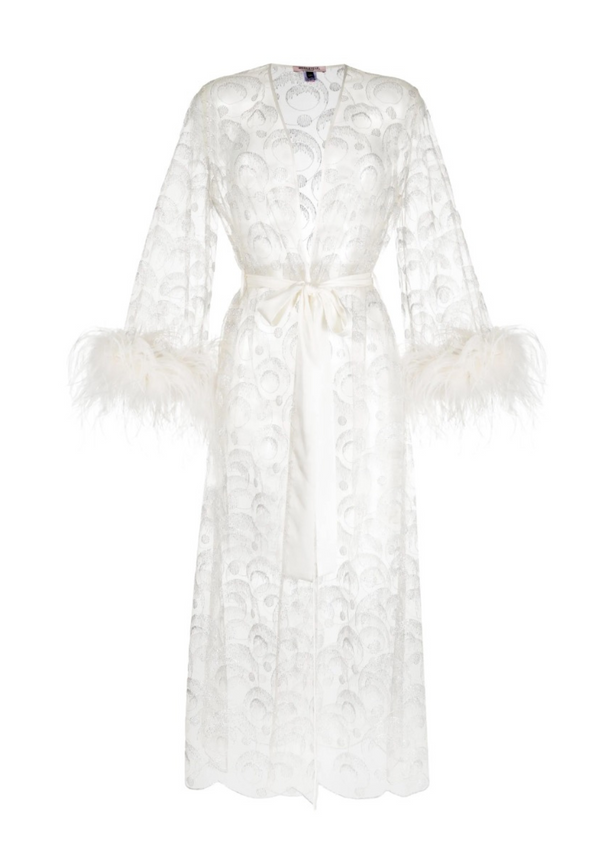 long white lace silk robe