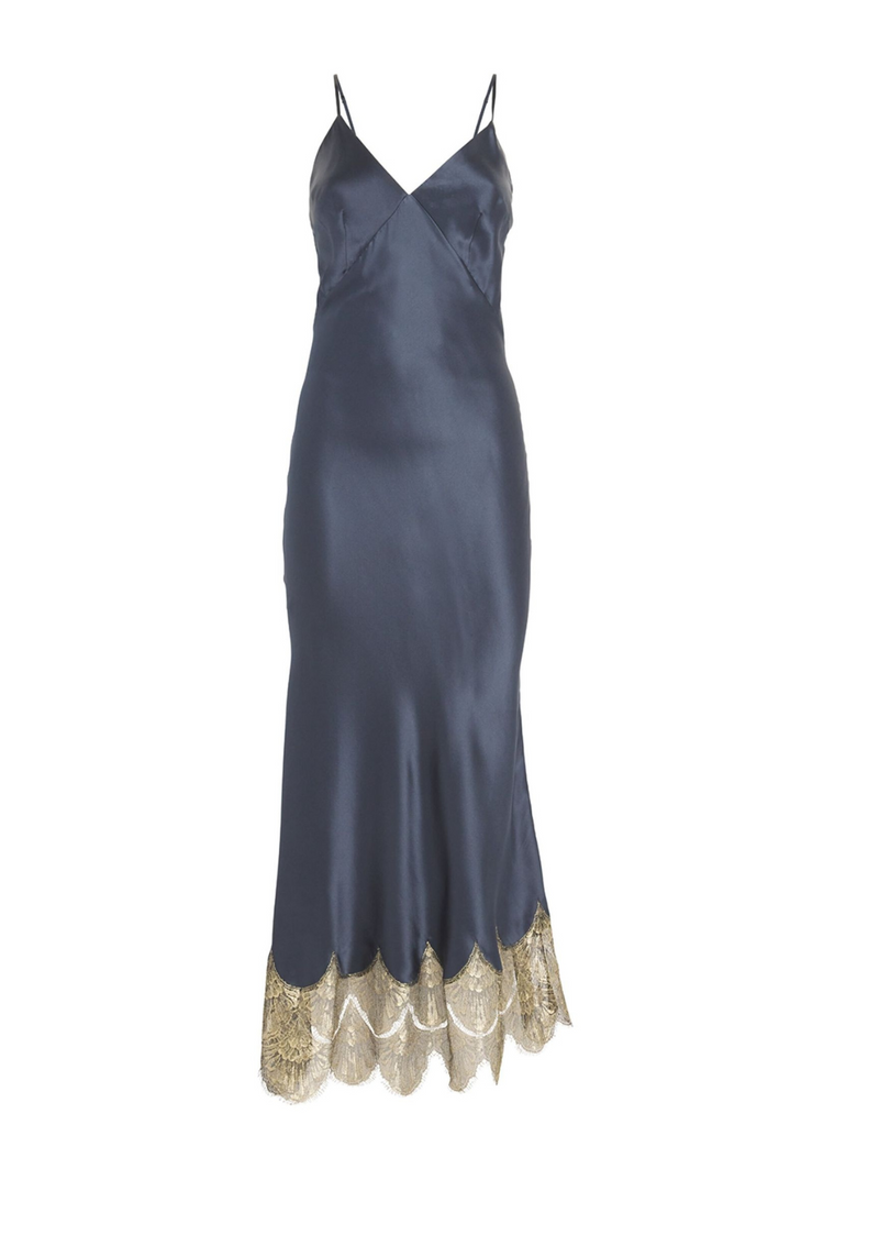 luxury silk slip with lace - gilda and pearl silk slip in sapphire