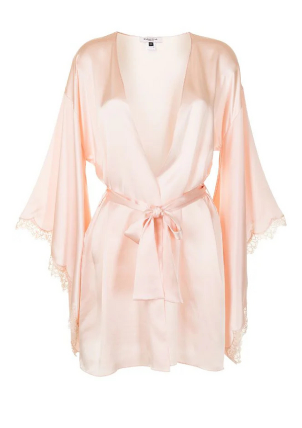 luxury silk robe by gilda & pearl - silk nightwear - pink silk robe with lace