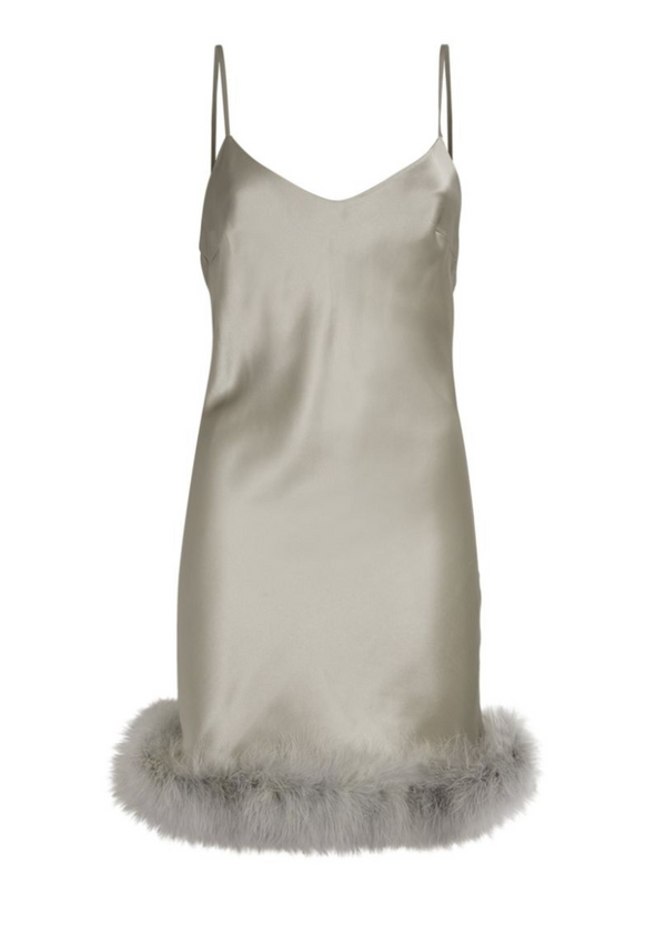 luxury silk slip with feathers by gilda and pearl 