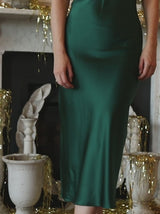 Sophia Midi Silk Slip Dress in Emerald Green