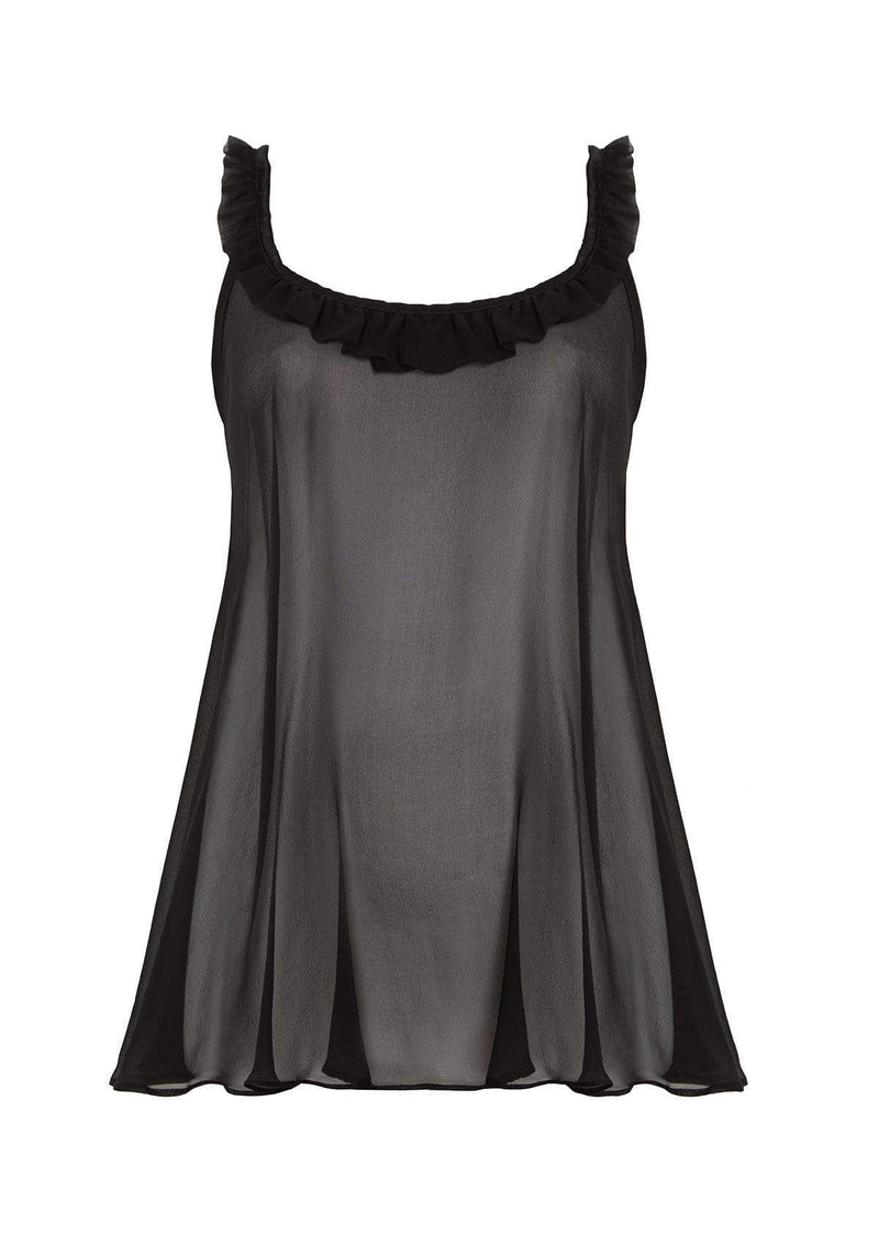 Silk Babydoll in Black with Leavers Lace