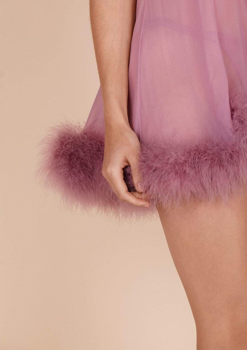 pink fluffy babydoll dress Gilda & Pearl Fur Trim Babydoll Dress, Pink, S/m