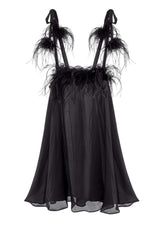 luxury black babydoll dress with feathers. - designer silk nightwear by Gilda & Pearl