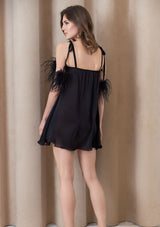 luxury black babydoll dress with feathers. - designer silk nightwear by Gilda & Pearl