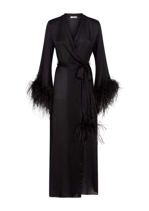 black long silk robe with feathers