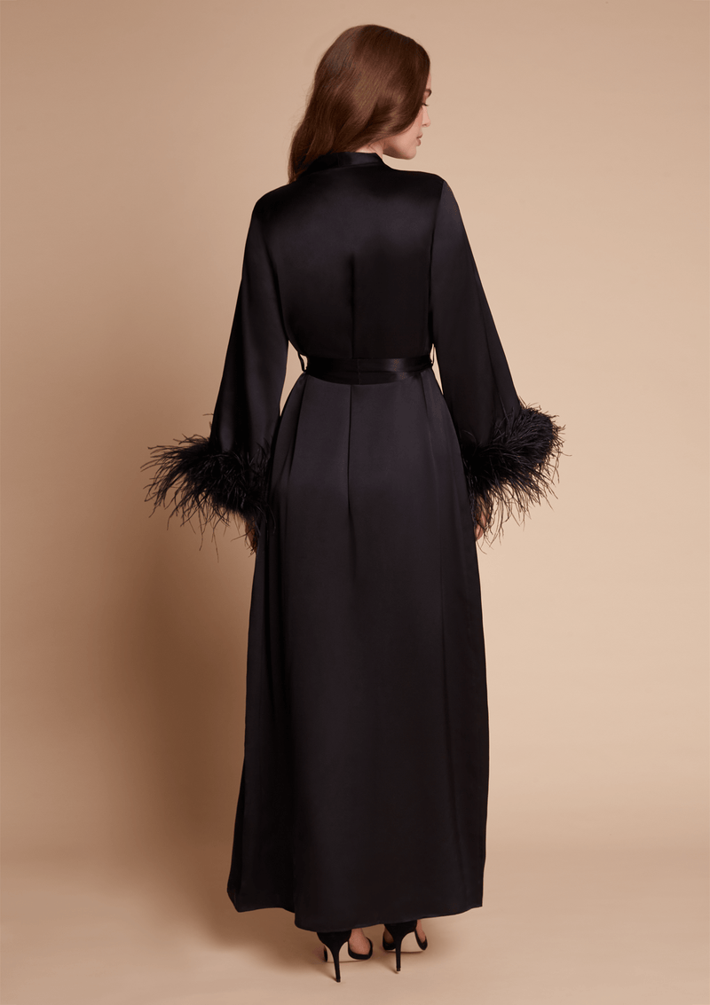 Long black feather robe clearance