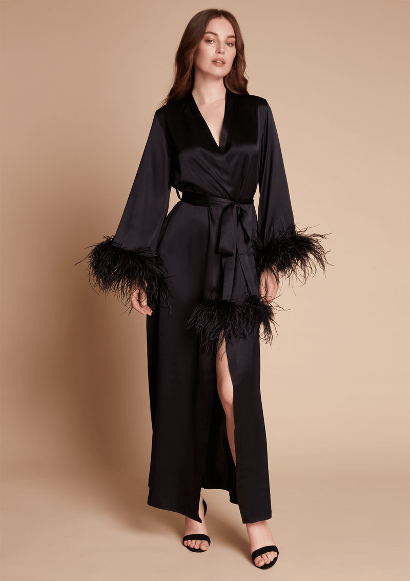 Long black silk shop robe
