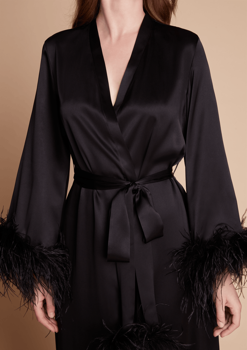Silk robe 2025 with fur trim