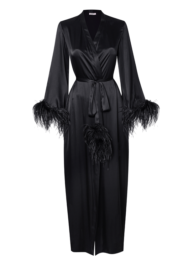 Gilda & Pearl Camille Silk and Feather Long Robe