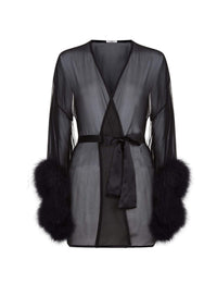 Diana Silk and Marabou Feather Robe in Black