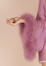 Pink Marabou Feather Trim Silk Robe by Gilda & Pearl